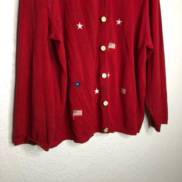 Vintage red white blue American flag button front cardigan size 1X 4th of July - Picture 3 of 14